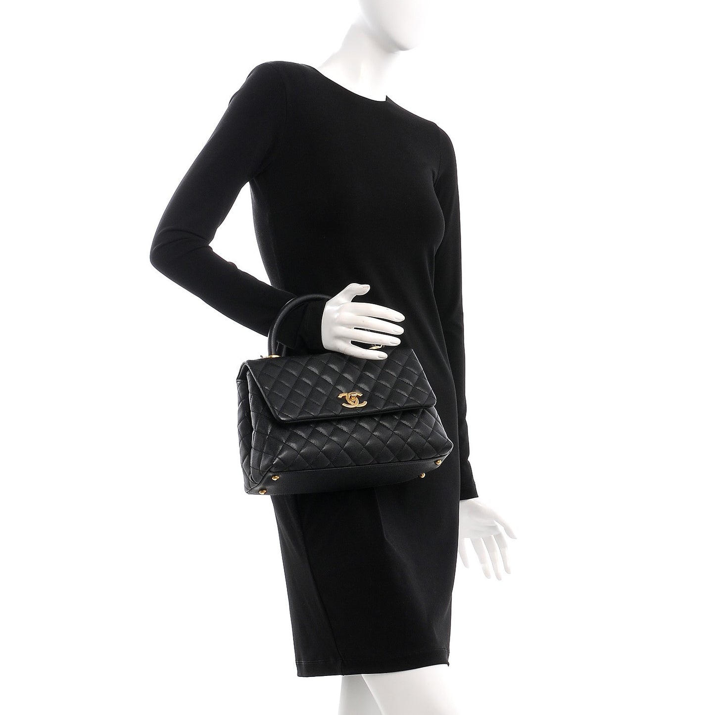 Caviar Quilted Small Coco Handle Flap Black