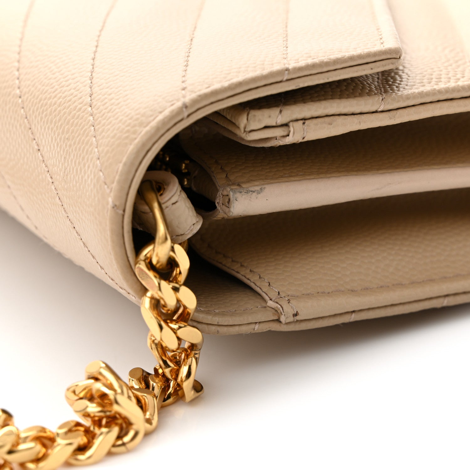 Saint Laurent Grain De Poudre Matelasse Chevron Monogram Chain Wallet Dark Beige 13 of 13