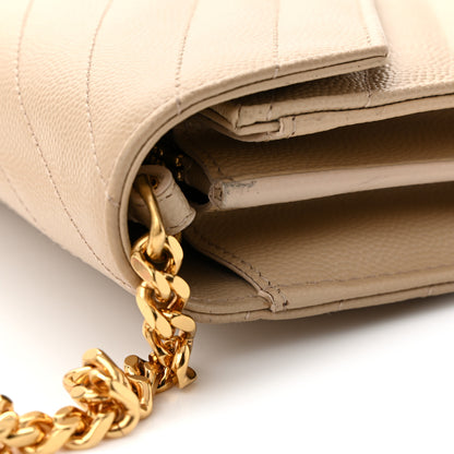 Saint Laurent Grain De Poudre Matelasse Chevron Monogram Chain Wallet Dark Beige 13 of 13