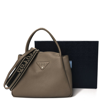 Prada Vitello Daino Soft Medium Zippered Top Handle Bag Argilla 10 of 10