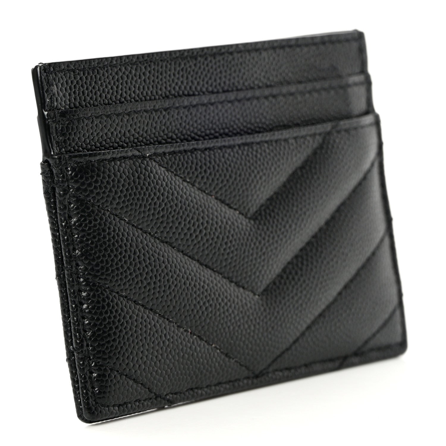 Saint Laurent Grain De Poudre Matelasse Chevron Monogram Credit Card Case Black 3 of 10