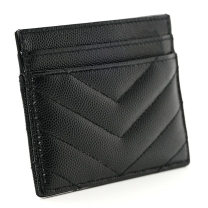 Saint Laurent Grain De Poudre Matelasse Chevron Monogram Credit Card Case Black 3 of 10