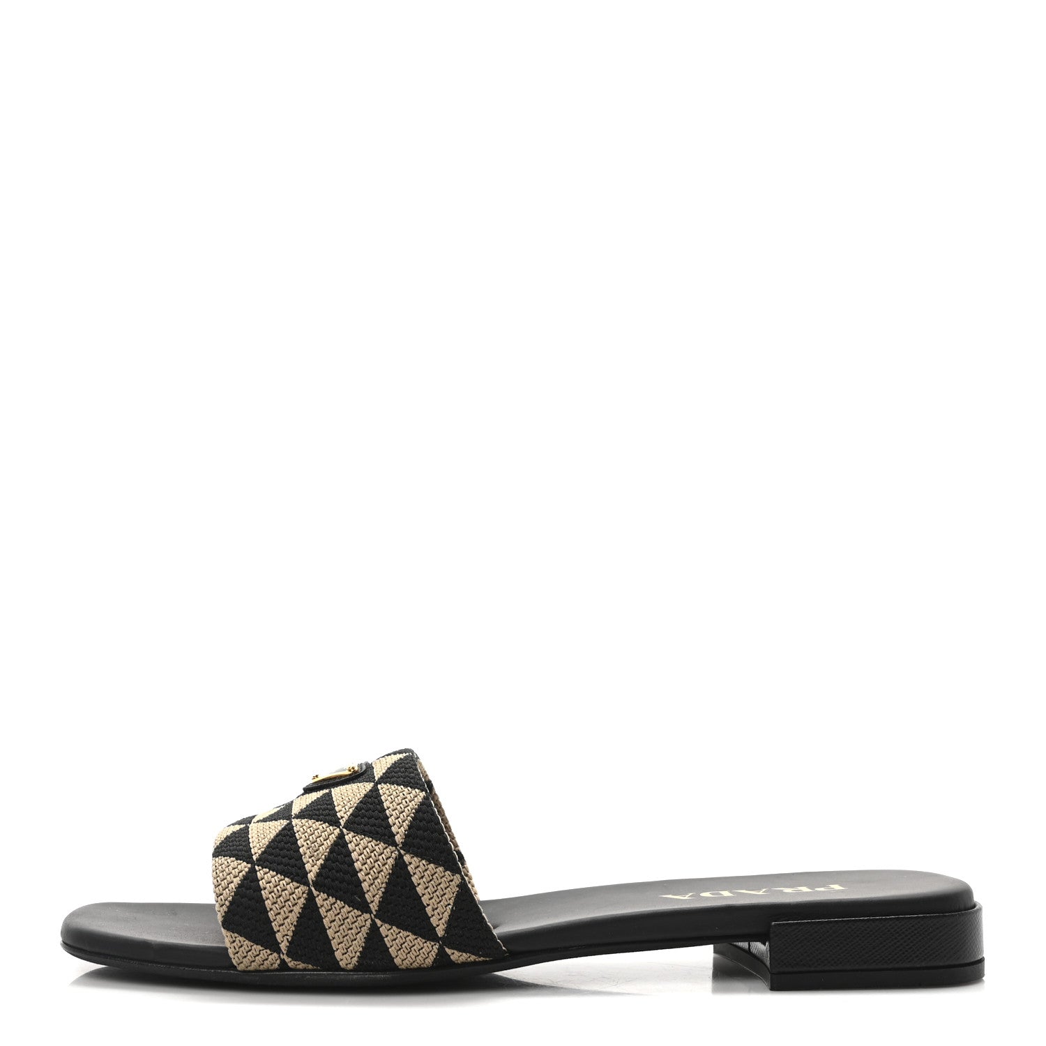 Prada Jacquard Trianglolo Symbole Embroidered Triangle 10mm Slide Sandals 40 Black Corda 1 of 8