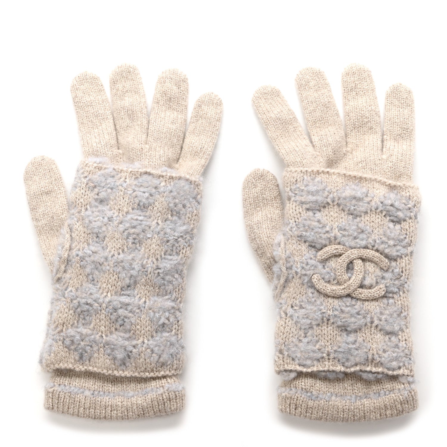 Chanel Cashmere Silk CC Gloves Beige Grey 2 of 8