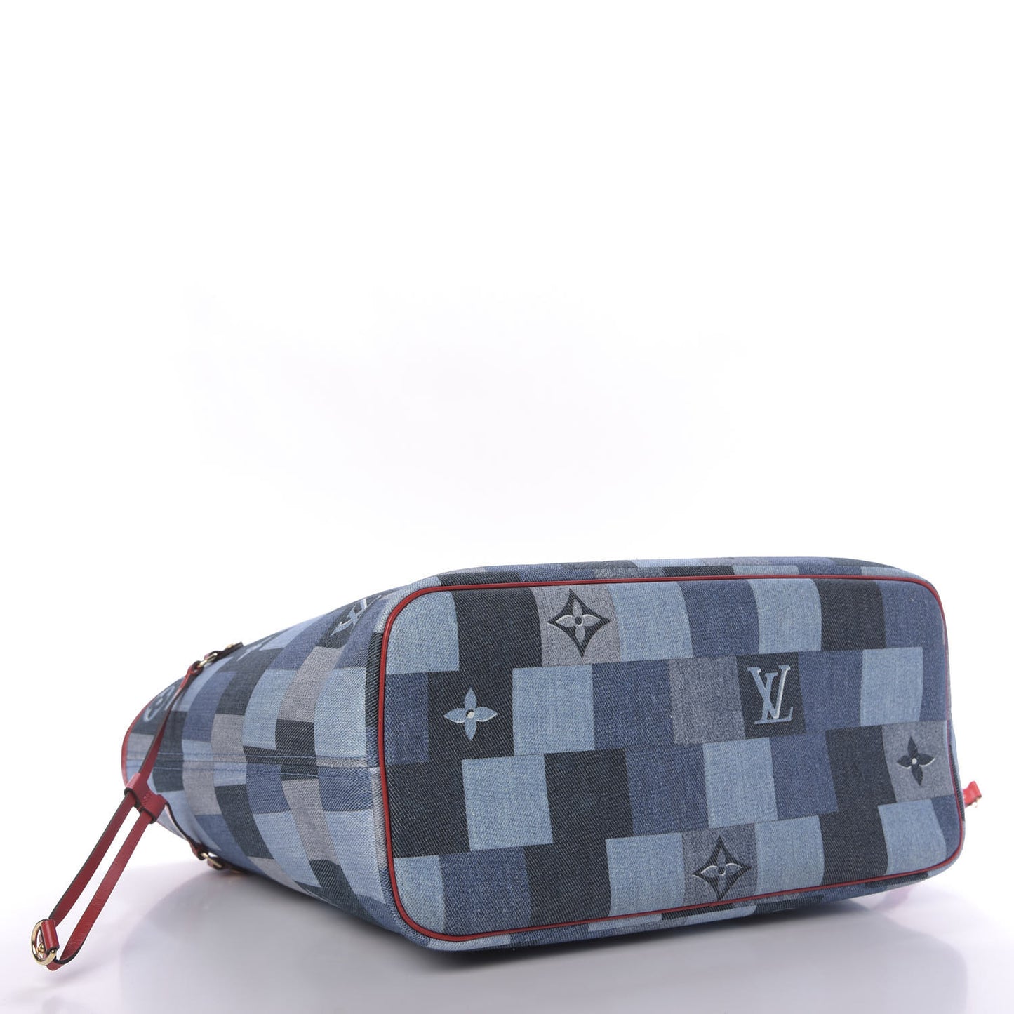 Denim Damier Monogram Patchwork Neverfull Blue Rouge