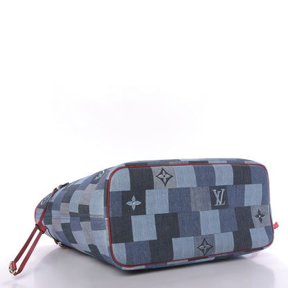 Louis Vuitton Denim Damier Monogram Patchwork Neverfull Blue Rouge 5 of 10