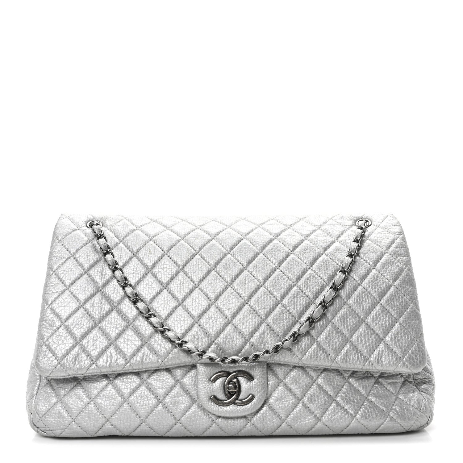 Chanel Metallic Calfskin Quilted XXL Travel Flap Bag Silver 1 of 10
