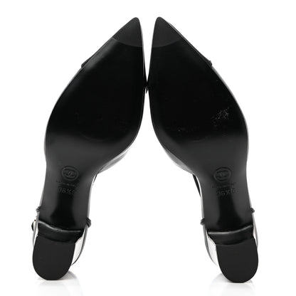 Chanel Lambskin Satin Slingback Cap Toe Bow Pumps 36.5 Black 5 of 9