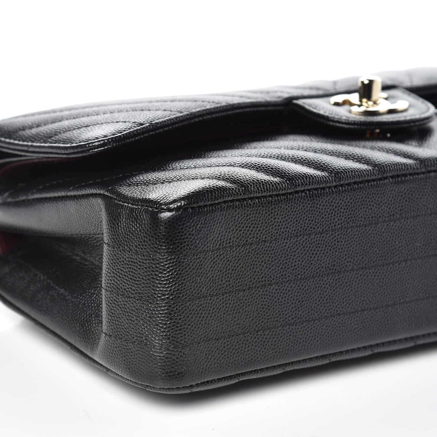 Caviar Chevron Quilted Medium Double Flap Black