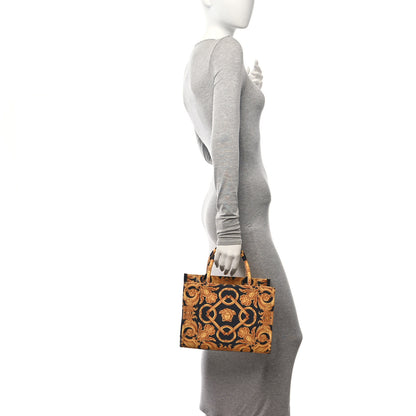 Versace Canvas Baroque Print Medusa Small Tote Black 2 of 11