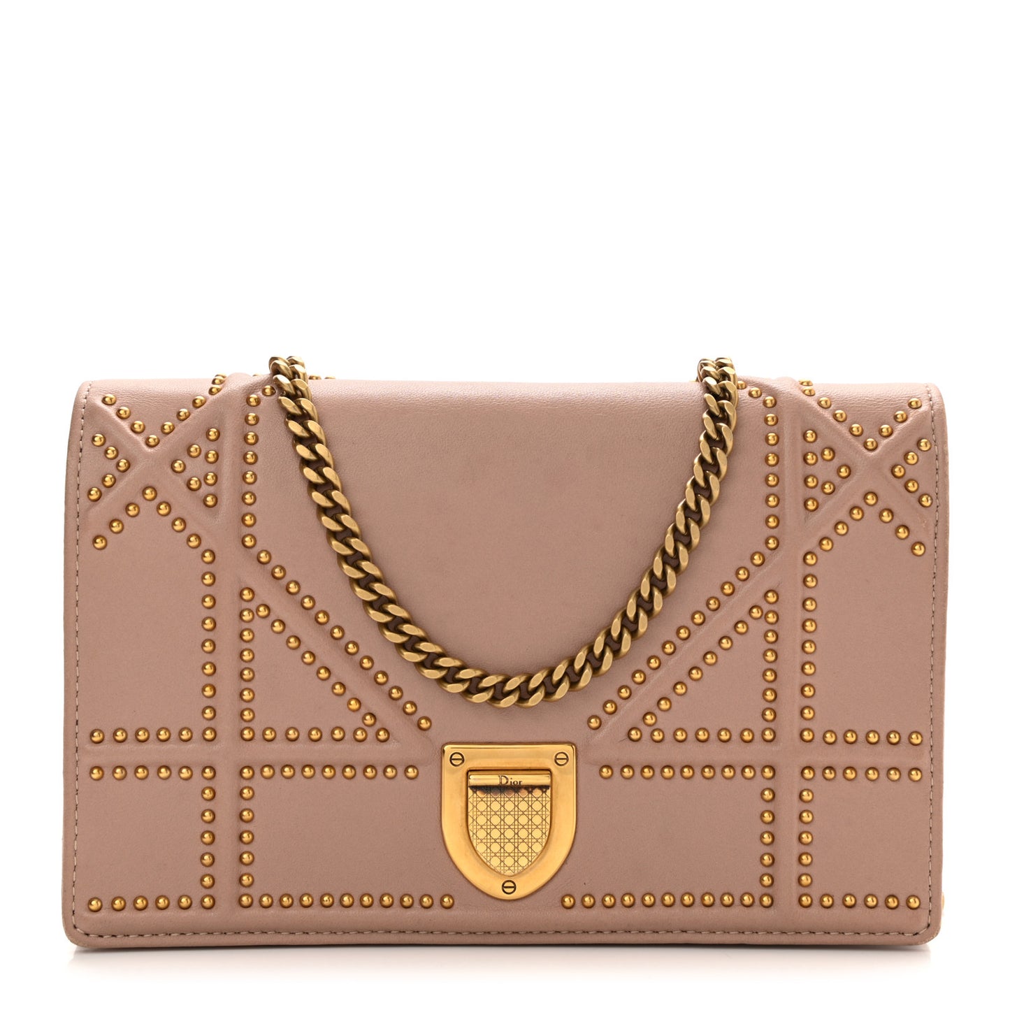 Calfskin Studded Diorama Wallet on Chain Pouch Nude