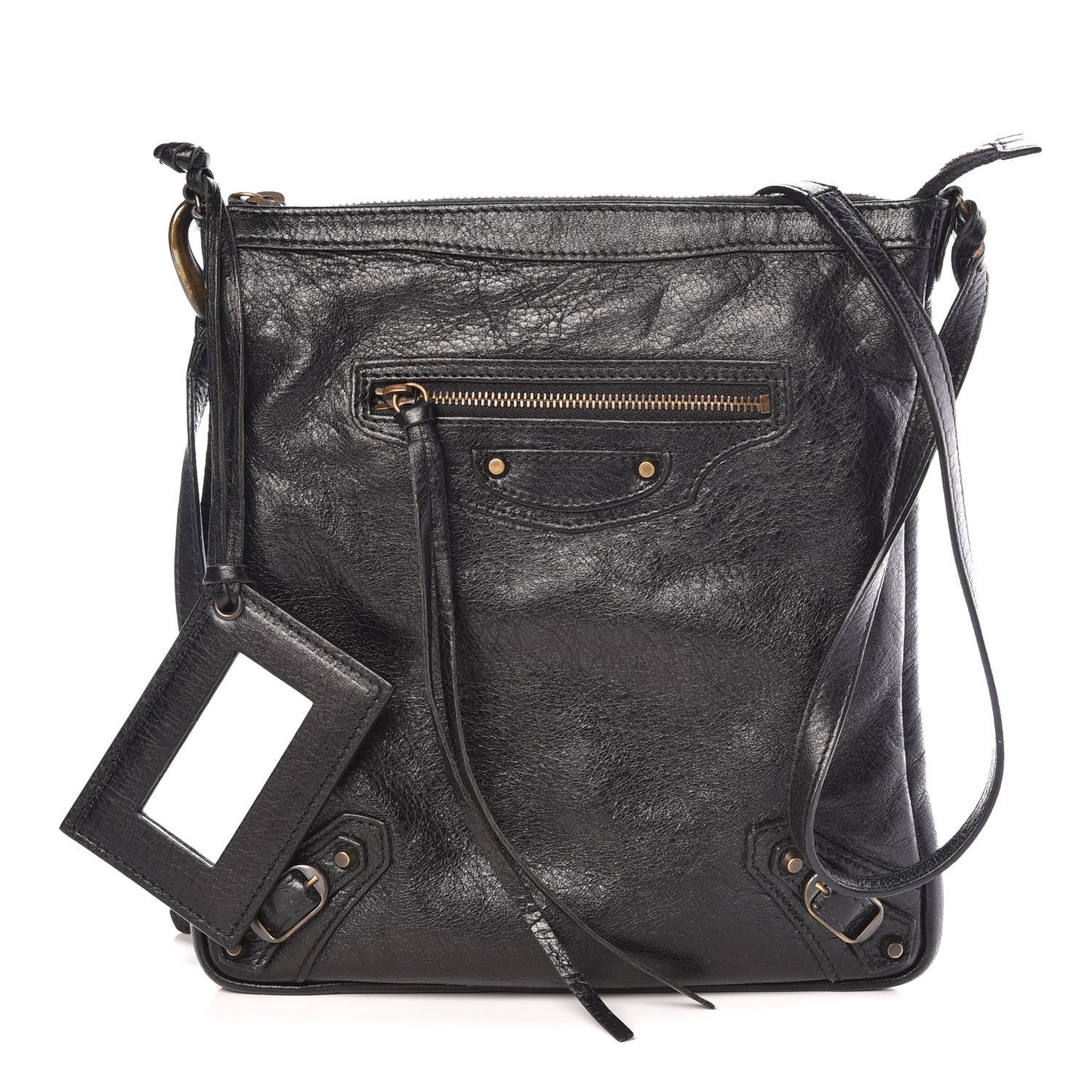 Agneau Classic Hardware Flat Crossbody Black
