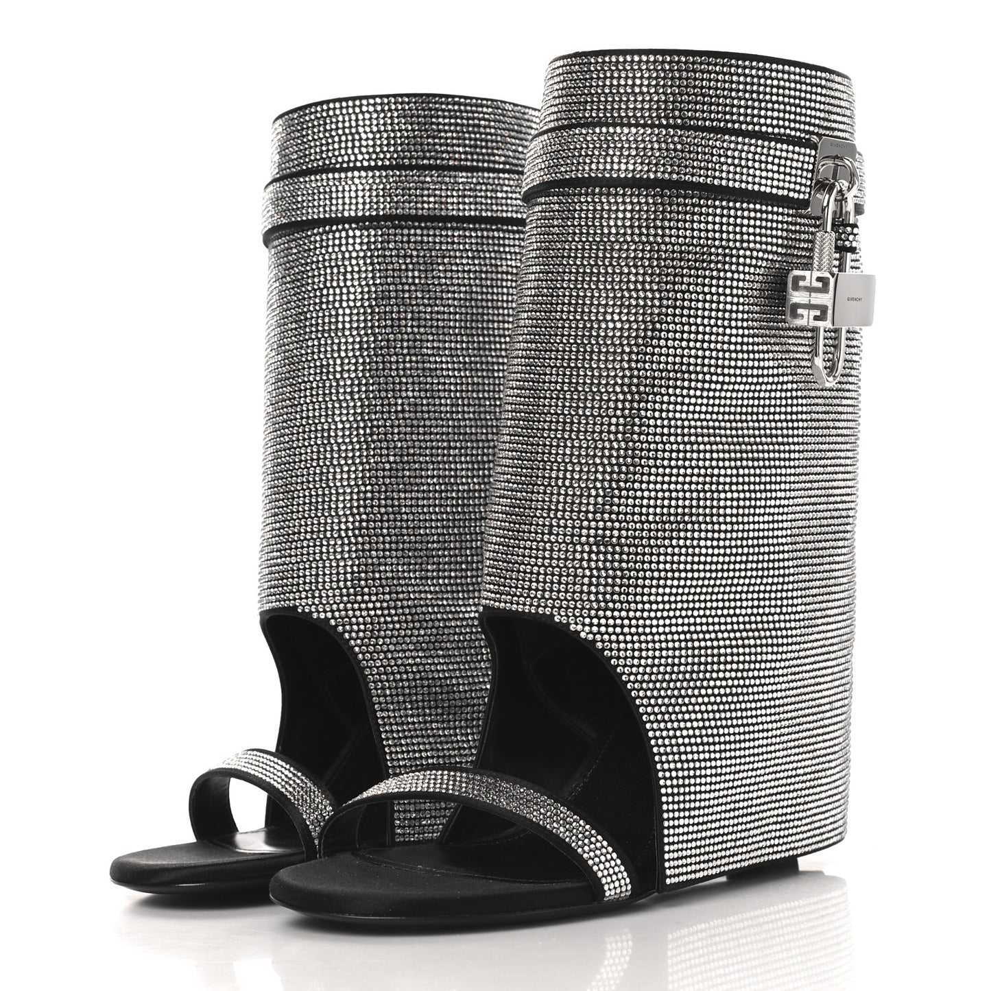 Satin Strass Shark Lock Sandals 38.5 Silvery