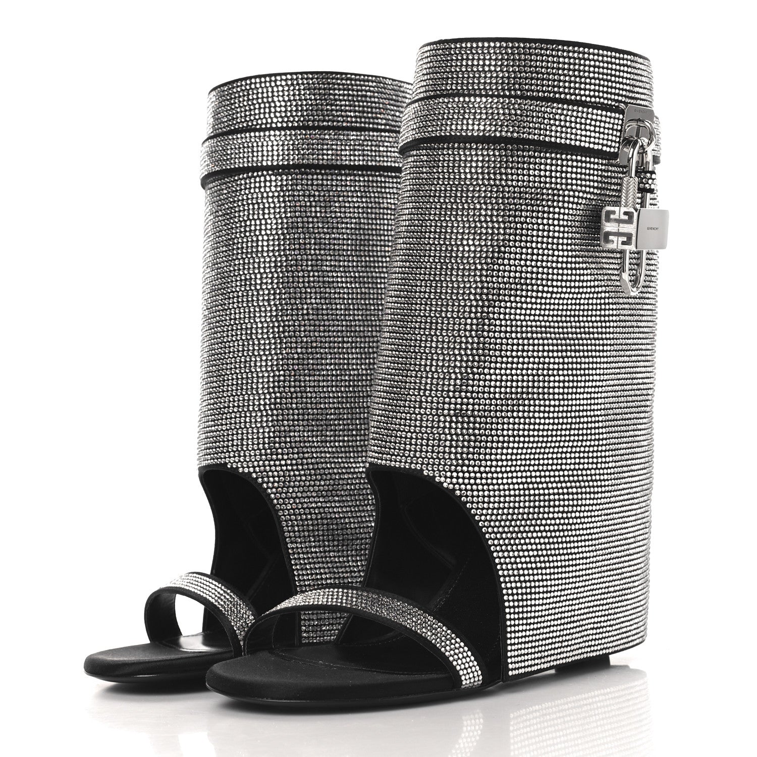 Givenchy Satin Strass Shark Lock Sandals 38.5 Silvery 4 of 8