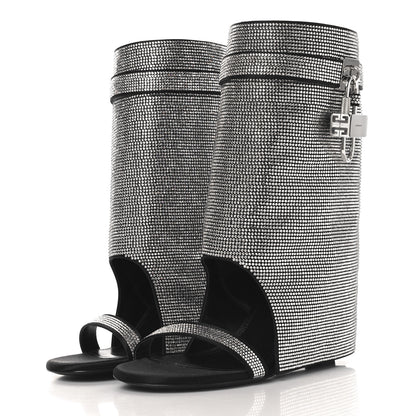 Givenchy Satin Strass Shark Lock Sandals 38.5 Silvery 4 of 8