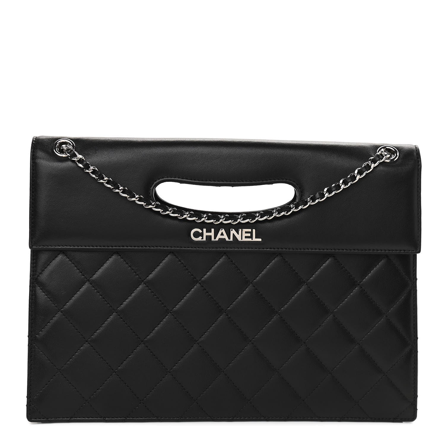 Chanel Lambskin Top Handle Logo Flap Black 1 of 9