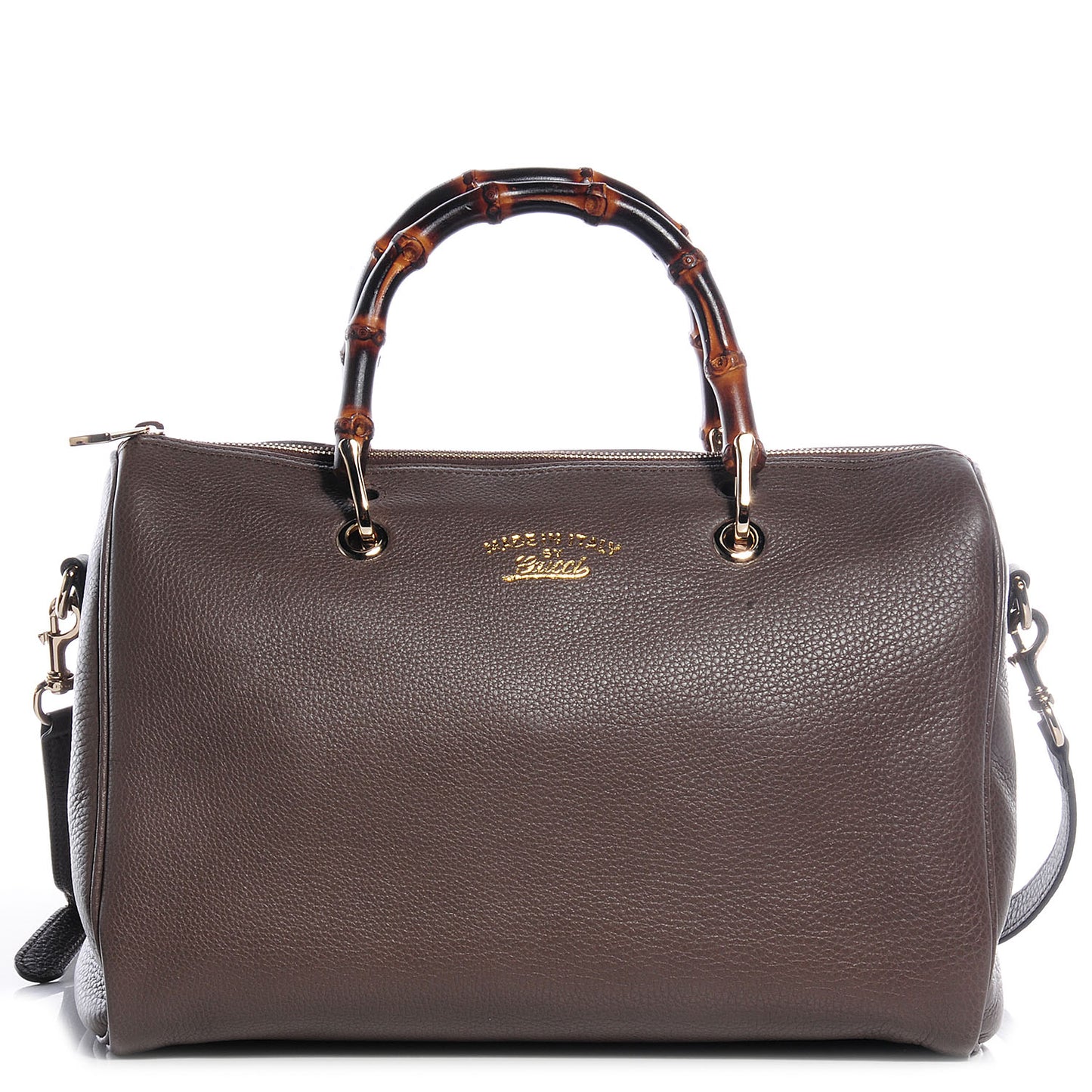 Leather Bamboo Medium Boston Bag Taupe