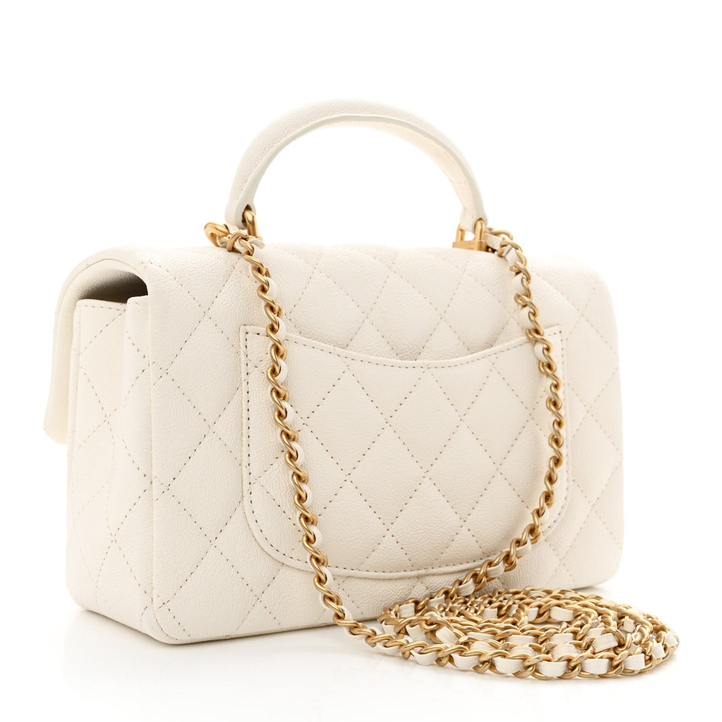 Caviar Quilted Mini Top Handle Rectangular Flap White