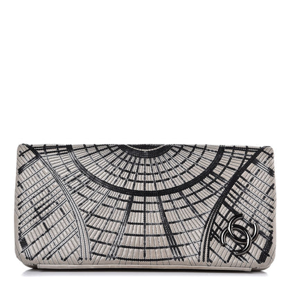 Chanel Calfskin Sequin Embellished Flap Clutch Grey Black 1 of 11
