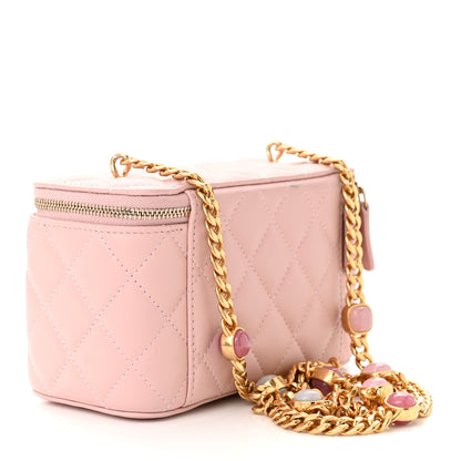 Chanel Lambskin Resin Quilted Vanity Case With Chain Pink 2 of 14