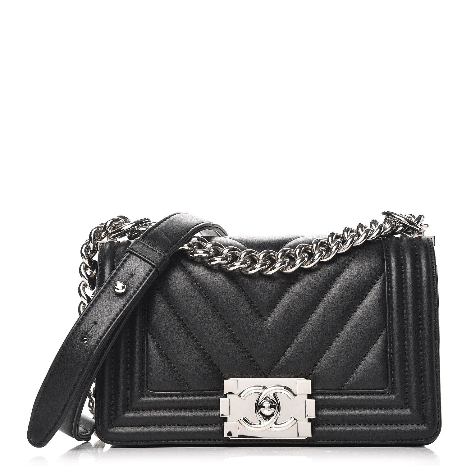 Chanel Calfskin Chevron Quilted Small Boy Flap Black 1 of 11