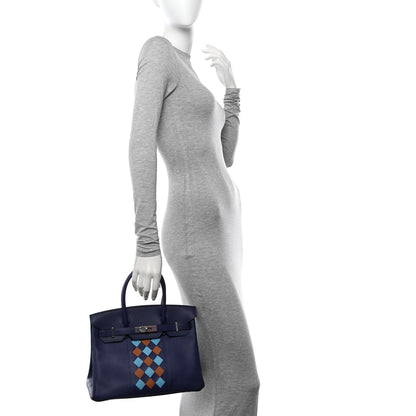 Hermes Swift Epsom Tressage Birkin 30 Bleu Encre Bleu Du Nord Gold 2 of 10