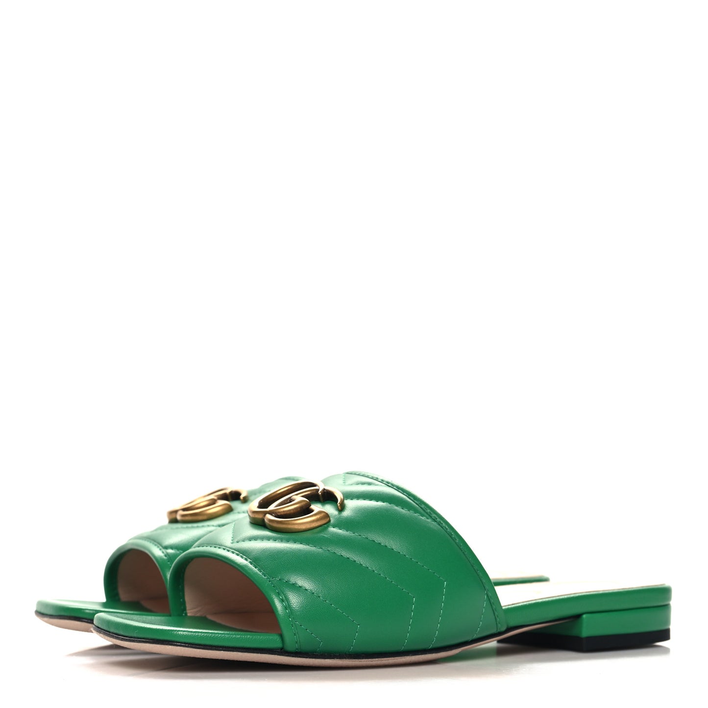 Nappa Matelasse GG Marmont Flat Slide Sandals 36.5 New Shamarock