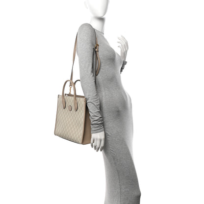 Gucci GG Supreme Monogram Textured Dollar Calfskin Small Retro Interlocking G Tote Bag Beige Mystic White Oatmeal 2 of 10