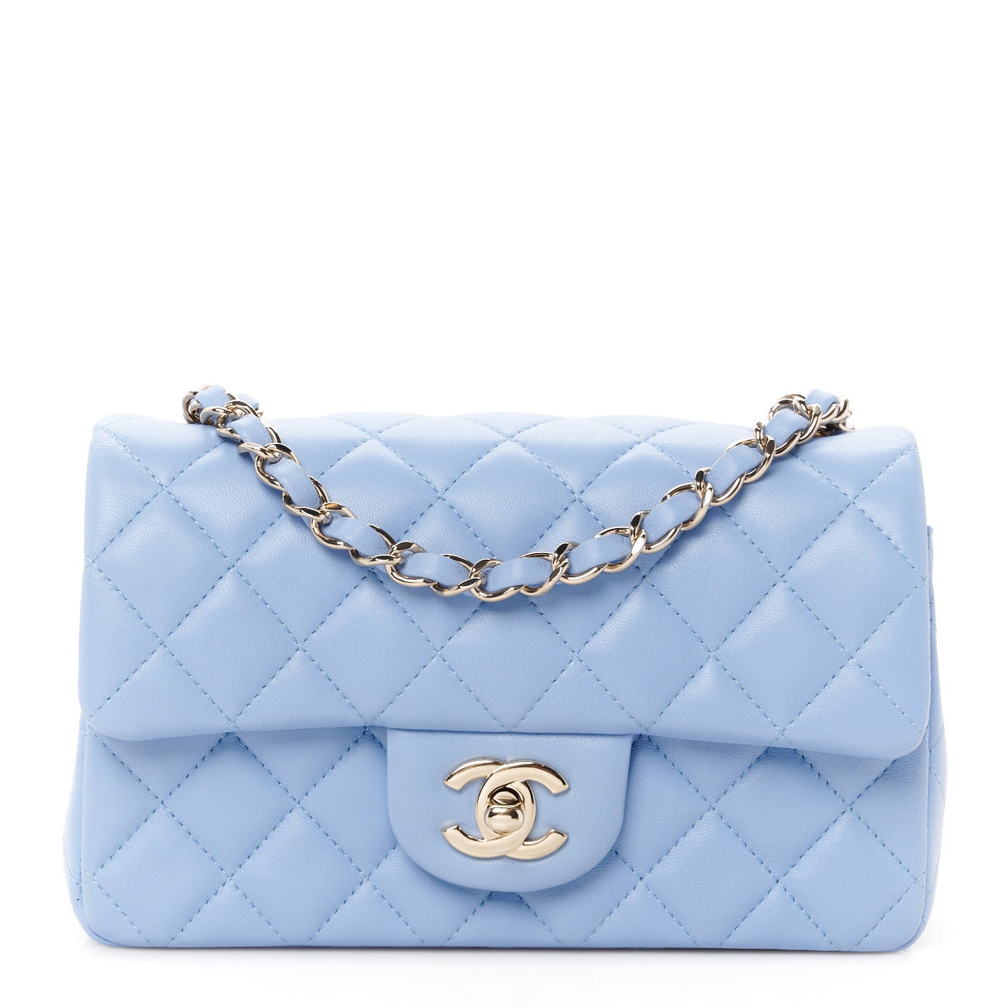 Lambskin Quilted Mini Rectangular Flap Light Blue