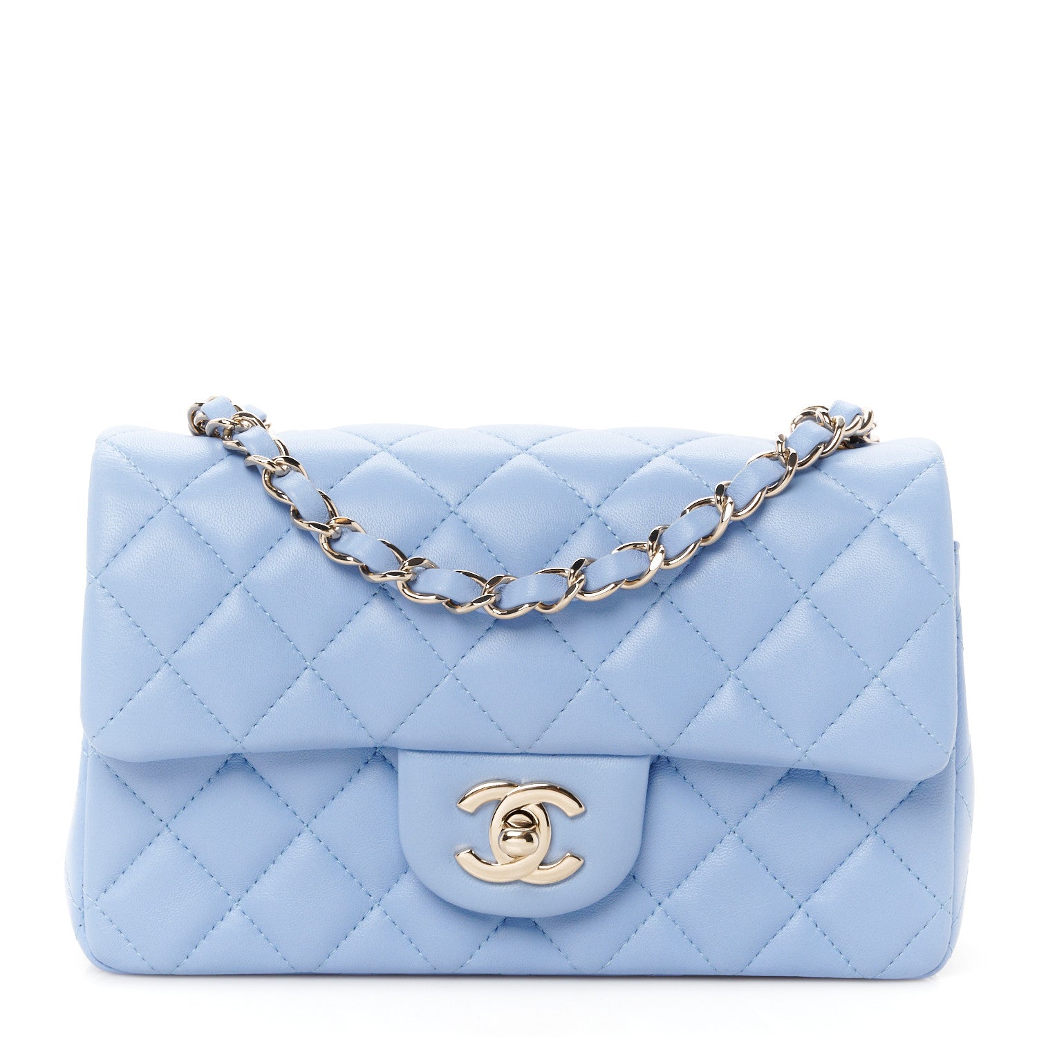 Chanel Lambskin Quilted Mini Rectangular Flap Light Blue 1 of 11