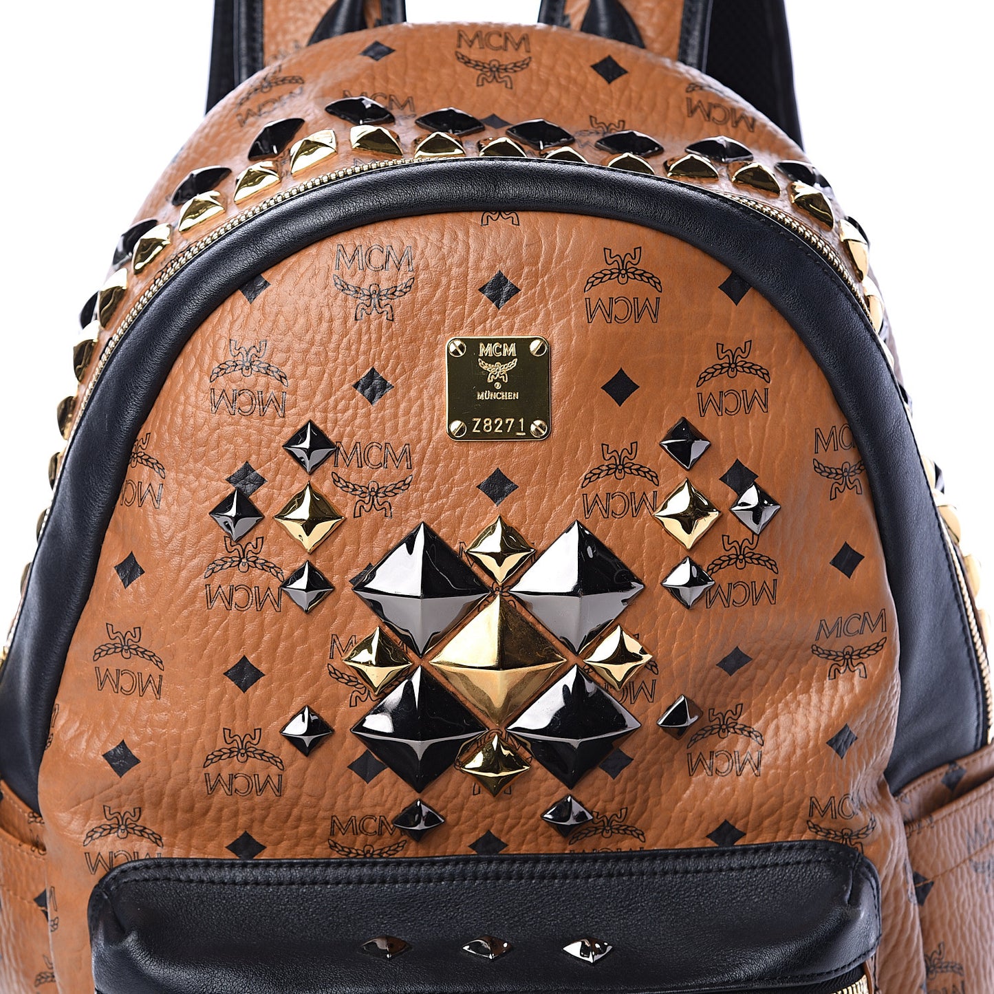 Visetos Studded Colorblock Medium Stark Brock Backpack Cognac Black