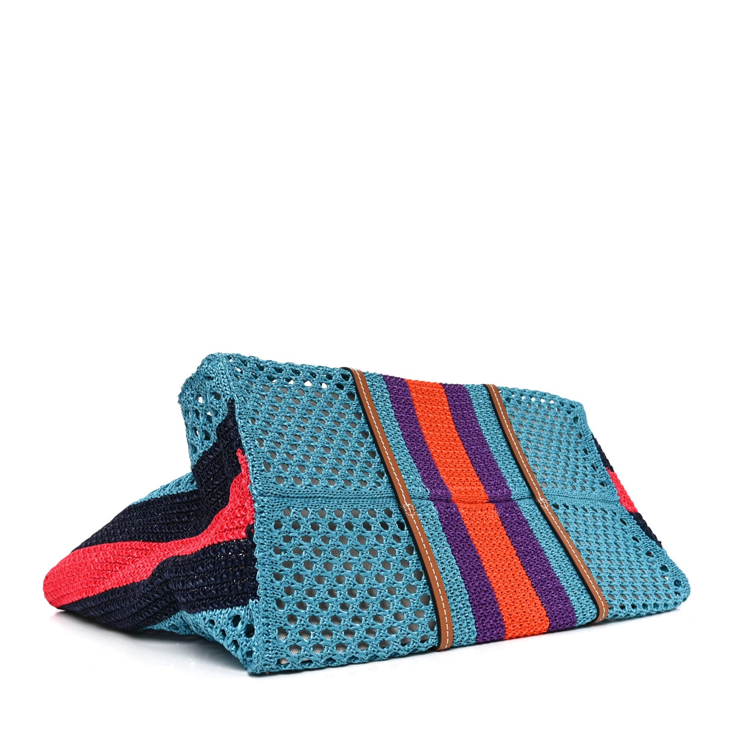 Raffia Web Woven Interlocking G Tote Blue Multicolor