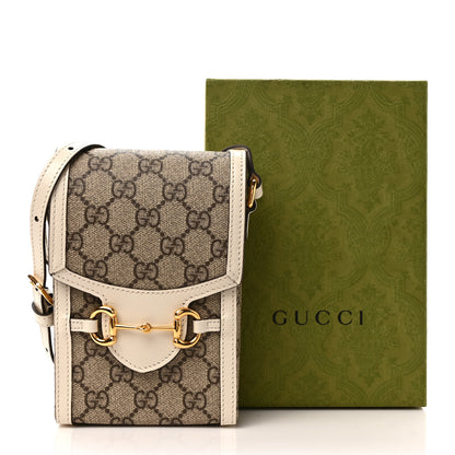 Gucci GG Supreme Monogram Azalea Calfskin Mini Horsebit 1955 Crossbody Bag Beige Ebony Mystic White 10 of 10