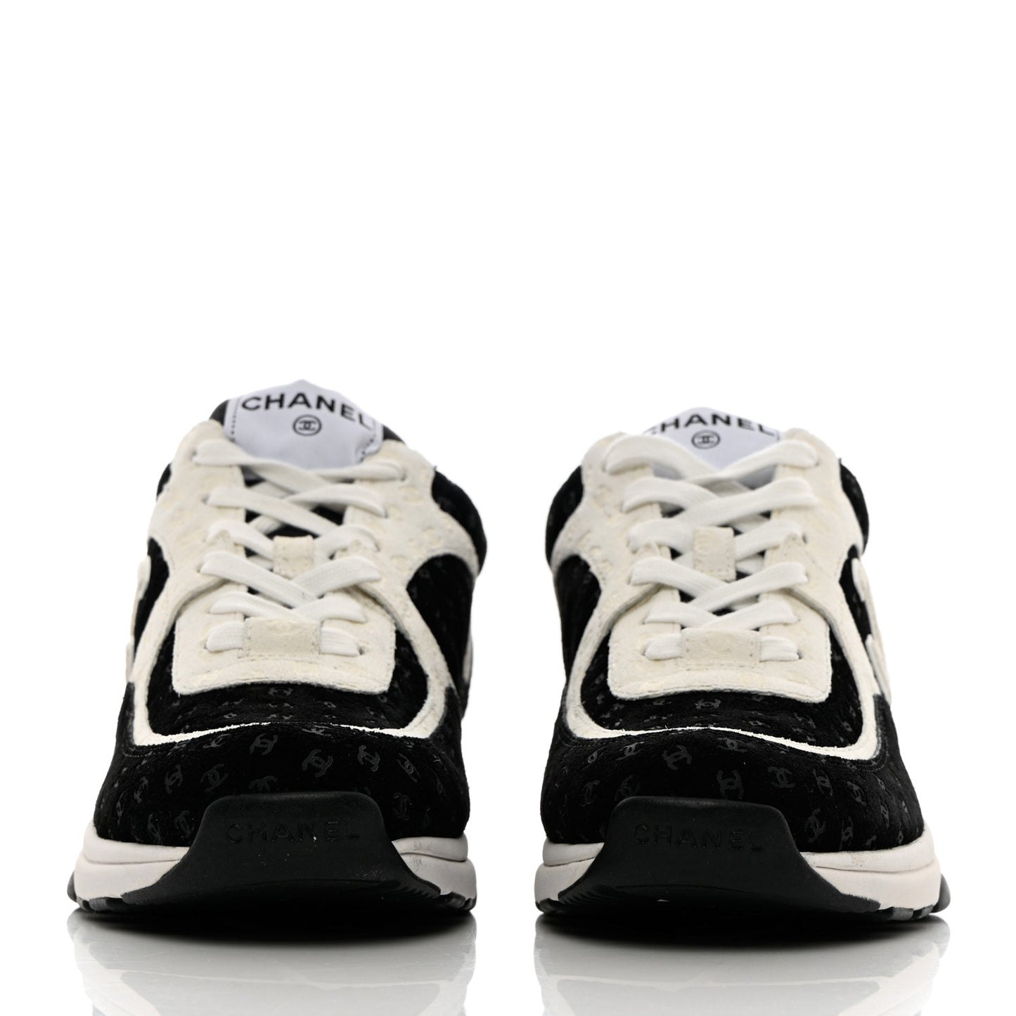 Nylon Suede Calfskin Printed CC Sneakers 39.5 White Black
