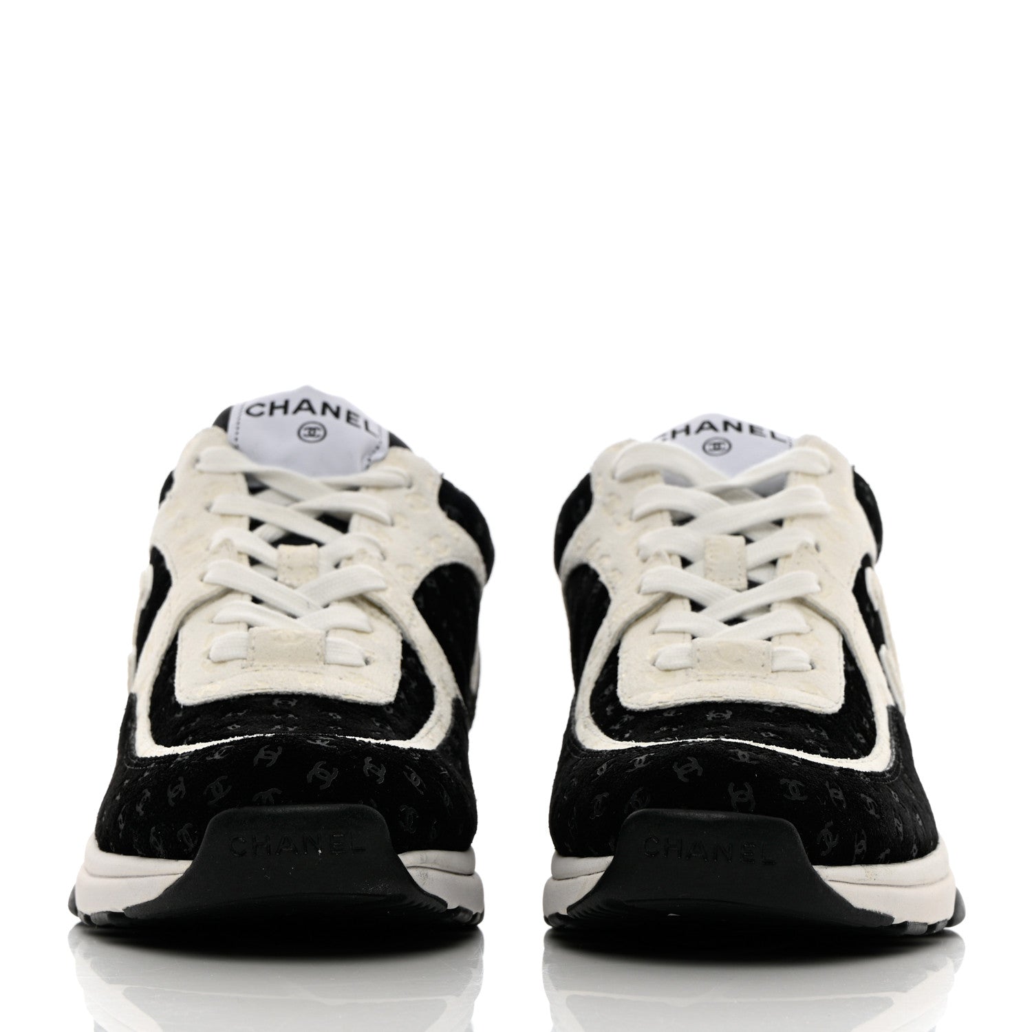 Chanel Nylon Suede Calfskin Printed CC Sneakers 39.5 White Black 2 of 13