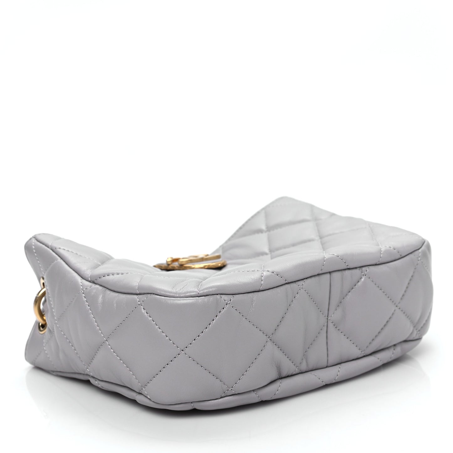 Lambskin Quilted Large Chain Hobo Light Grey