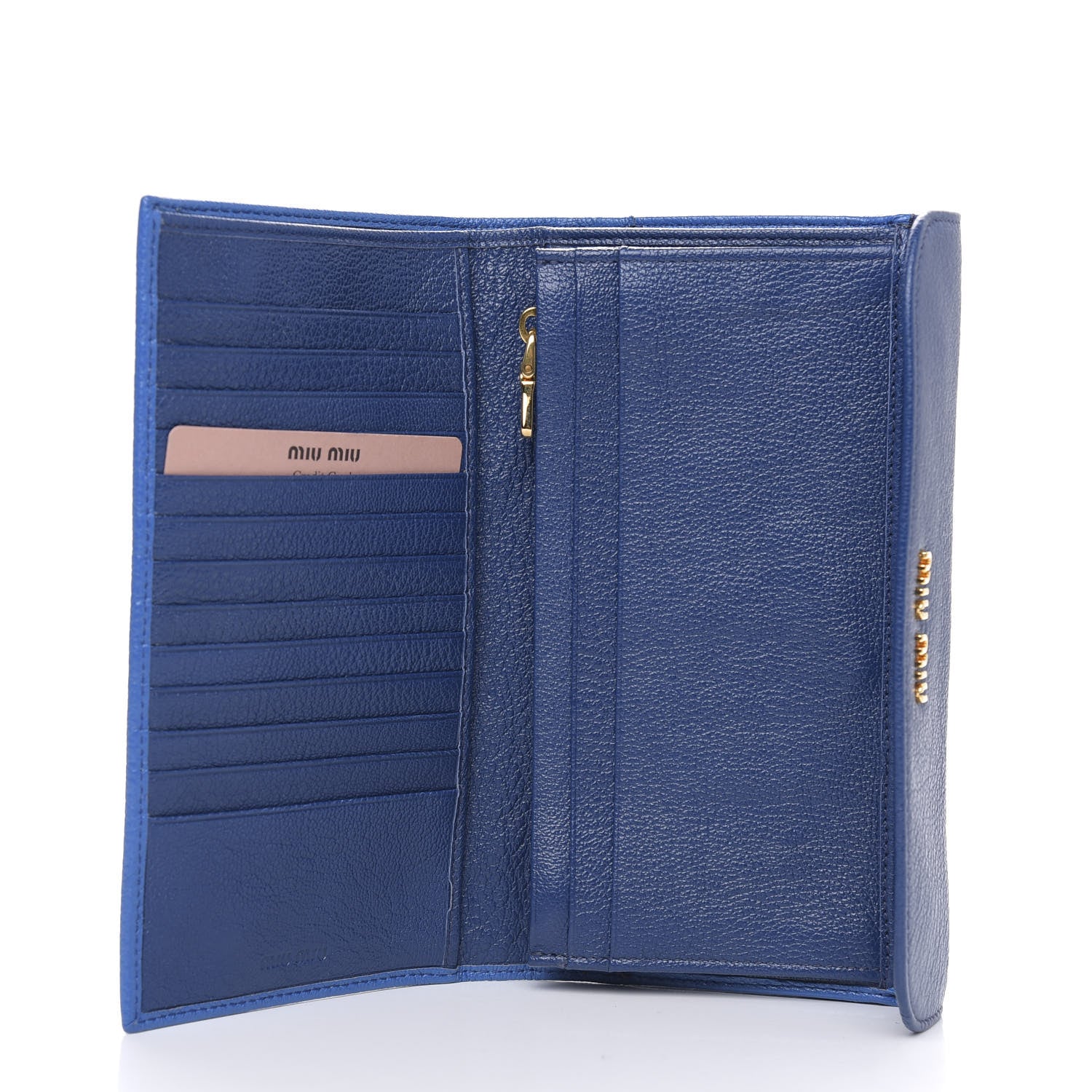 Miu Miu Goatskin Madras Bi-Color Continental Wallet Cobalto Marea 5 of 7