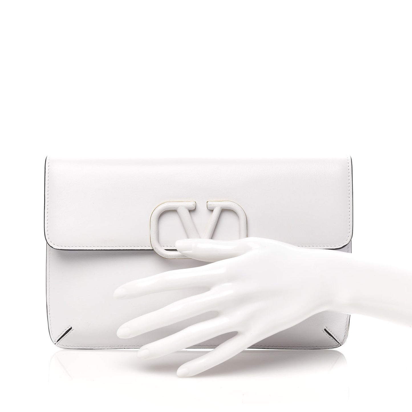 Calfskin Vlogo Envelope Clutch White