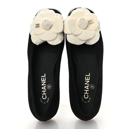 Chanel Suede Patent Cap Toe Camellia Ballerina Flats 36.5 Black White 2 of 10