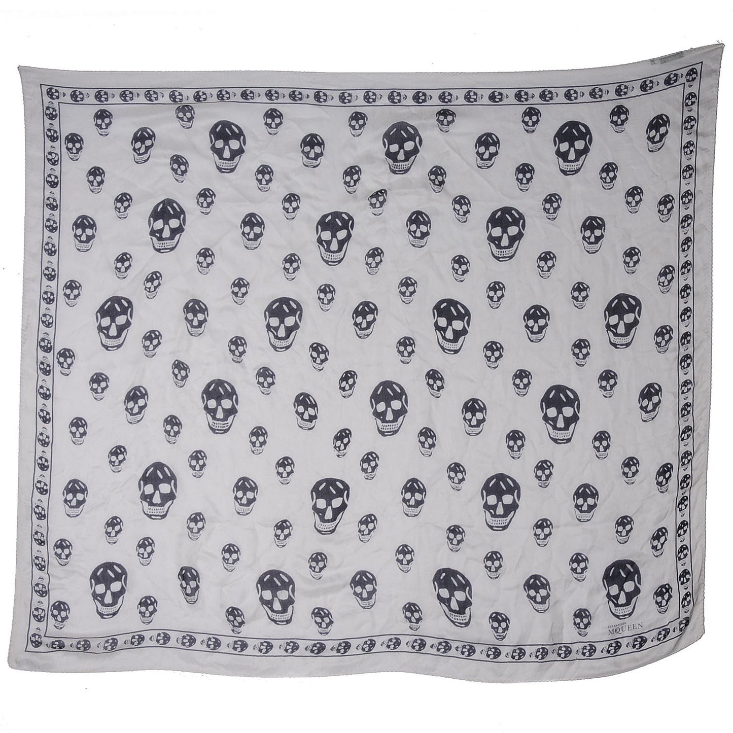 Silk Chiffon Skull Scarf Ivory Black