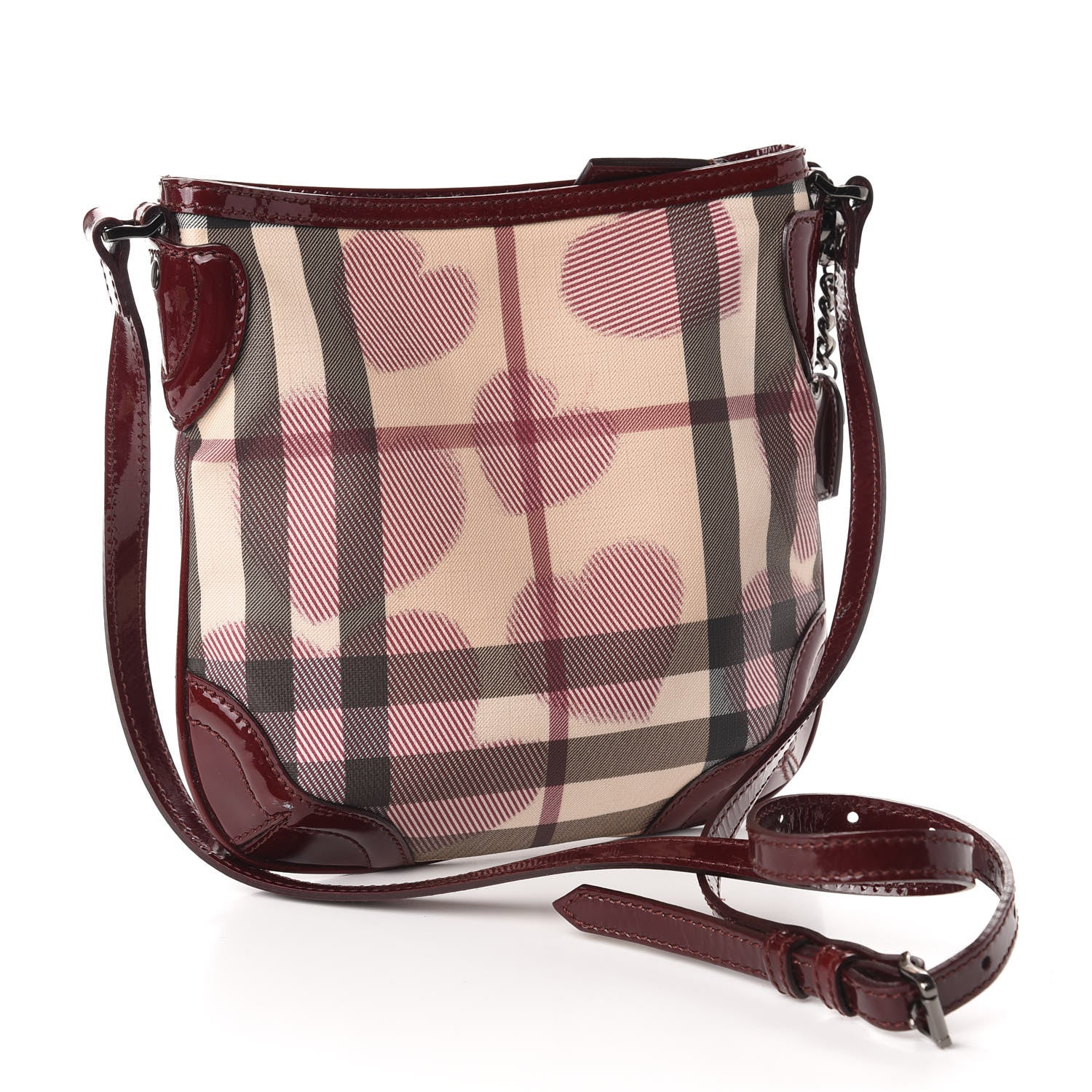 Burberry Patent Nova Check Heart Dryden Crossbody Bag Berry Red 3 of 12