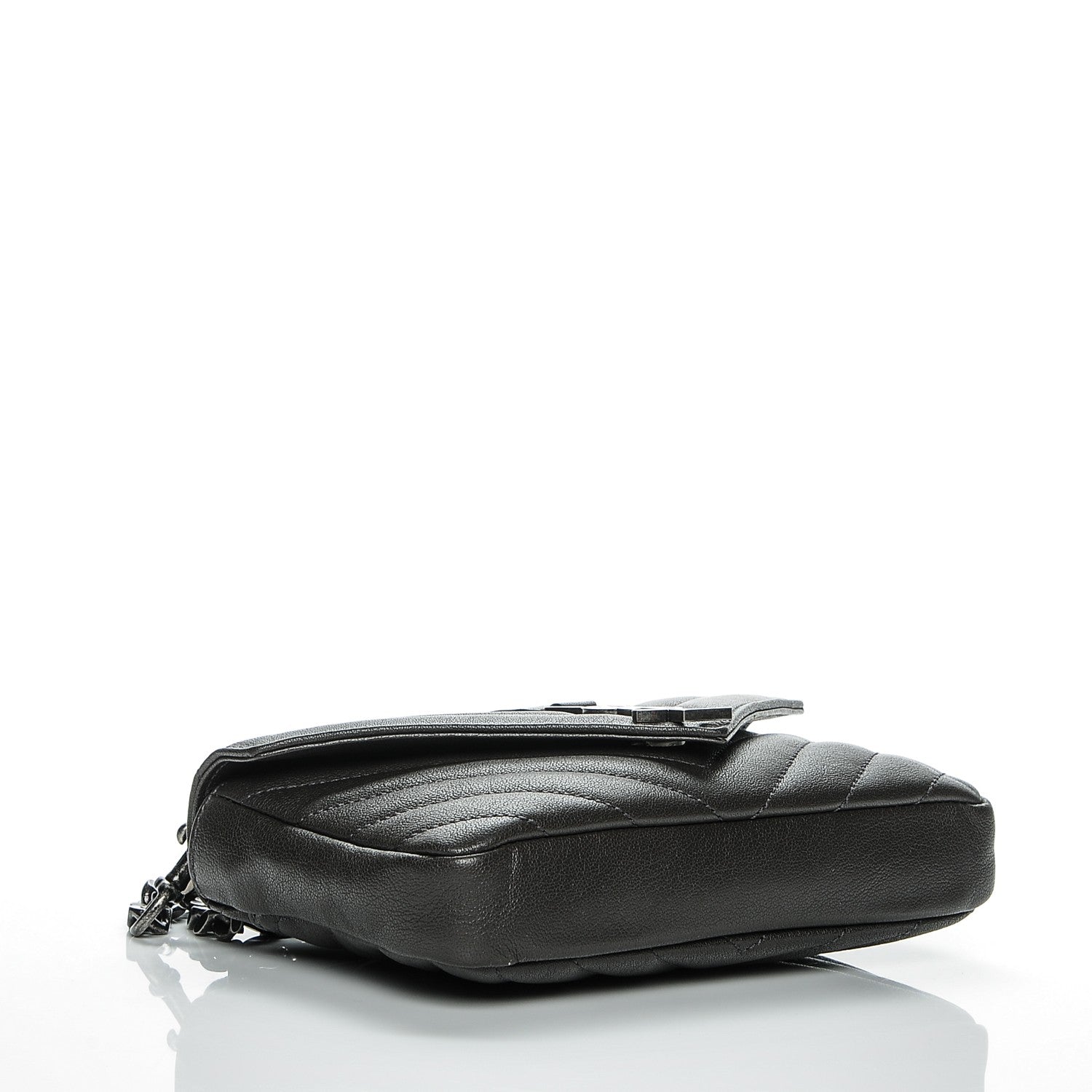 Saint Laurent Sheepskin Matelasse Chevron Monogram College Chain Wallet Coal 4 of 6