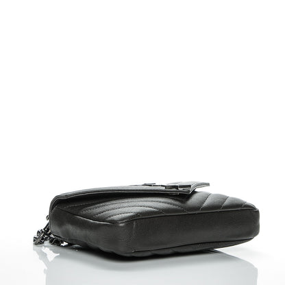 Saint Laurent Sheepskin Matelasse Chevron Monogram College Chain Wallet Coal 4 of 6