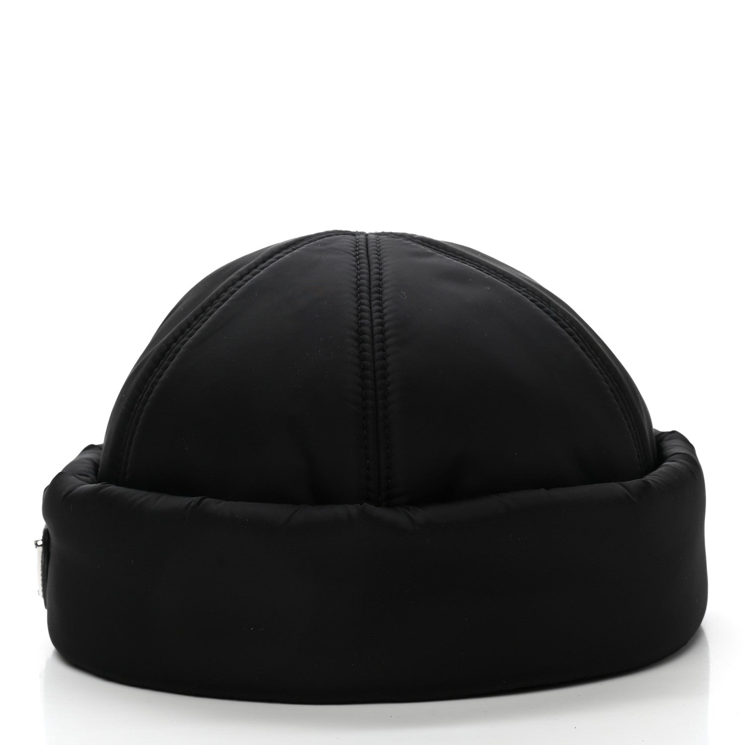 Prada Re-Nylon Padded Metal Triangle Logo Mens Beanie S Black 4 of 8
