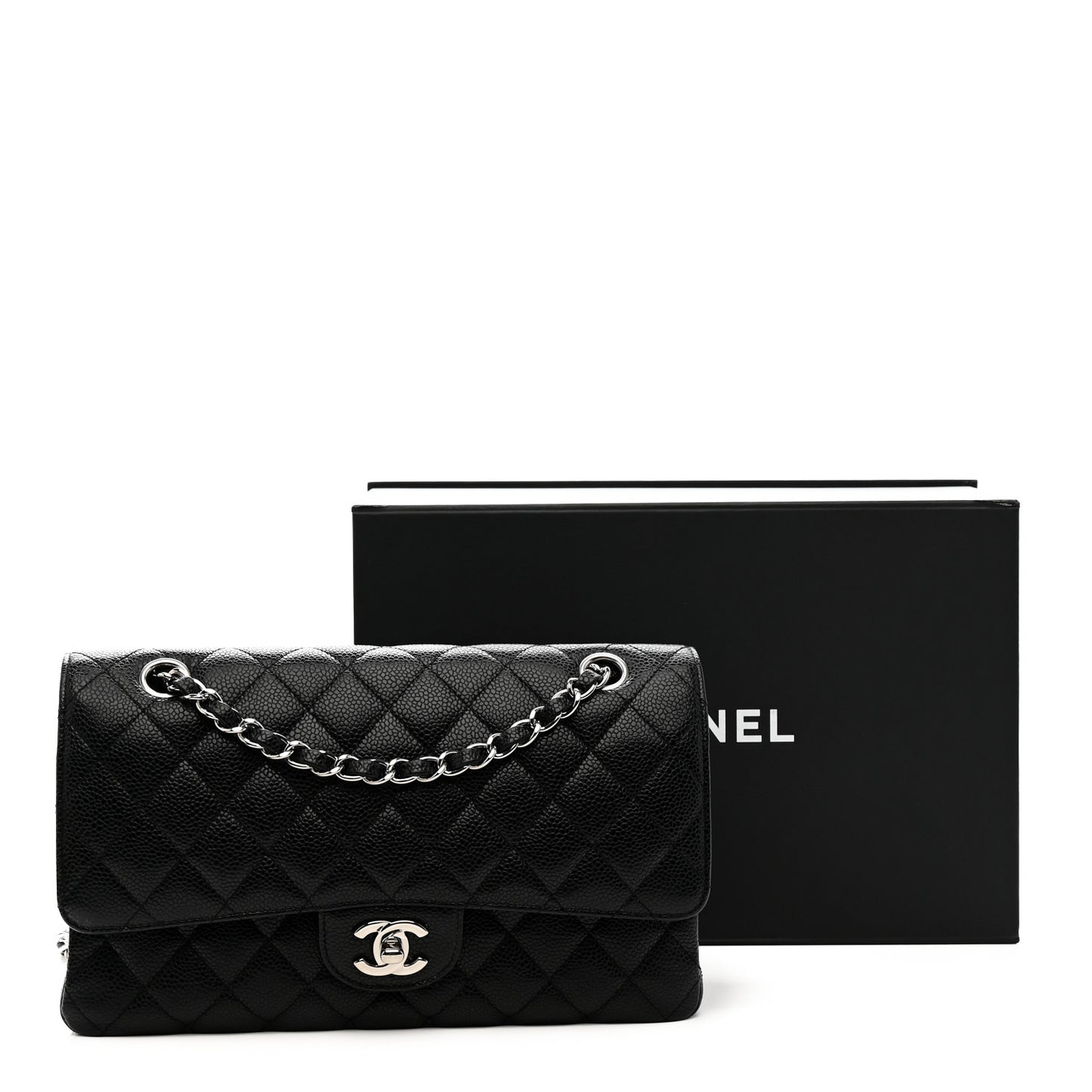 Caviar Quilted Medium Double Flap Black