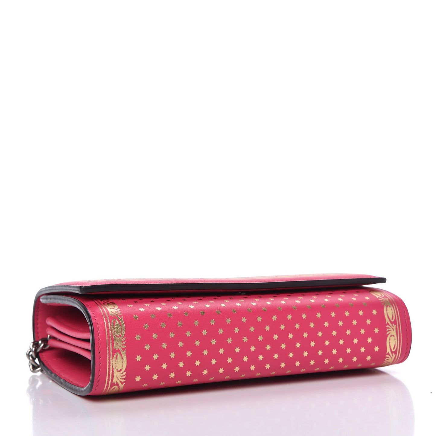 X SEGA Calfskin GUCCY Stars Chain Wallet Violet Fuxia Gold