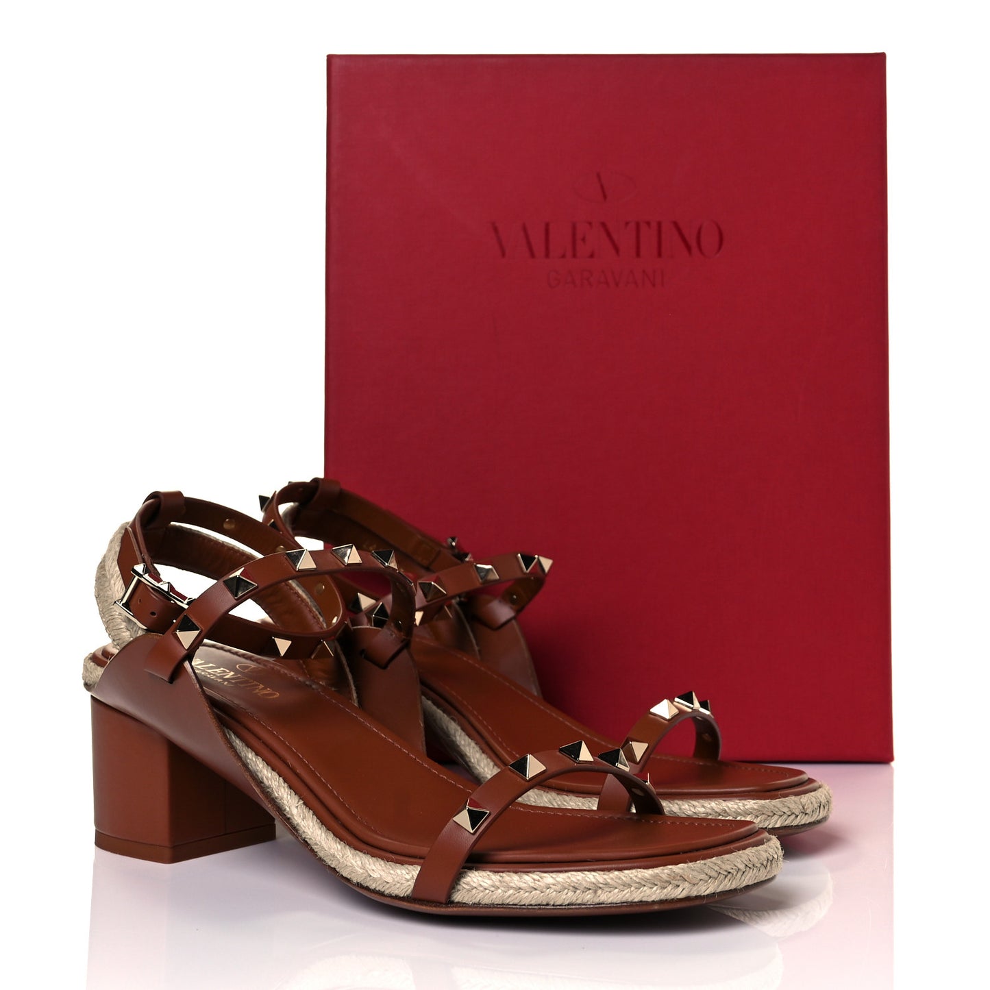 Calfskin Rockstud Ankle Strap Espadrille 10/60mm Sandals 38 Selleria