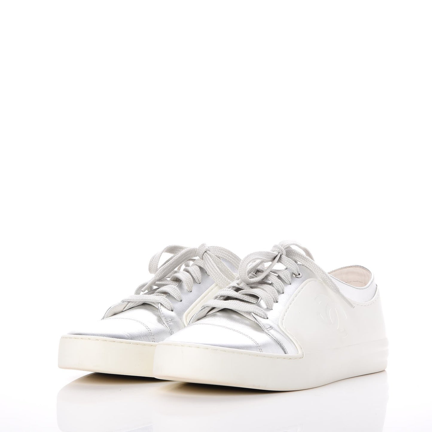 Iridescent Goatskin Sneakers 40.5 White Silver