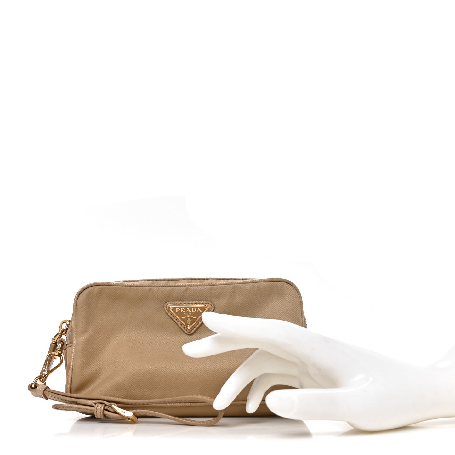 Re-Nylon Vela Saffiano Wristlet Brandy