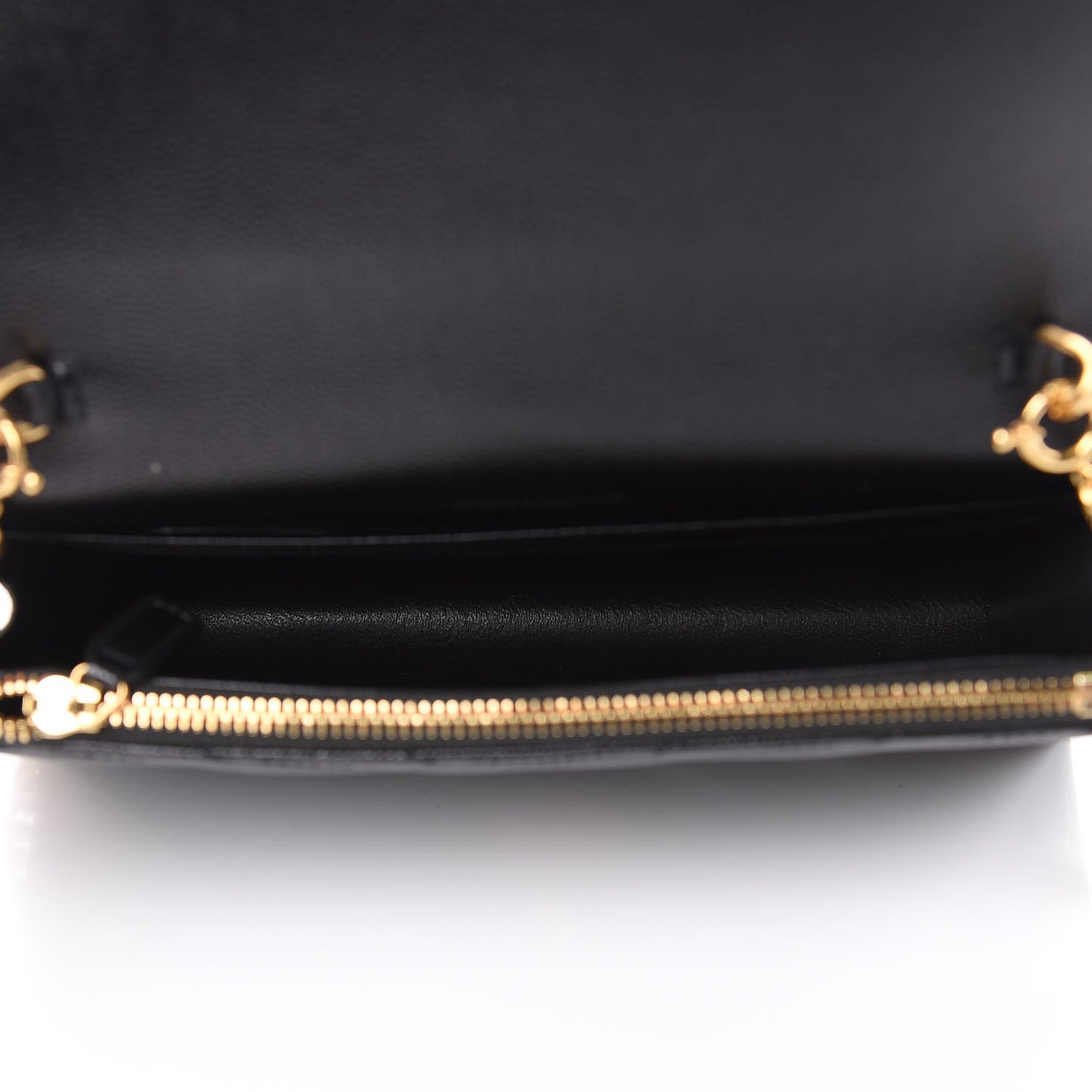 Grain De Poudre Matelasse Chevron Monogram Envelope Chain Wallet Black